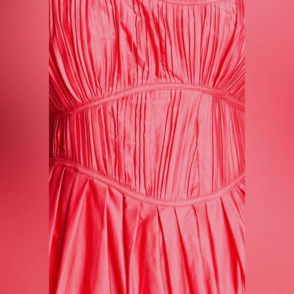 NEW NWT Aje. Sculptra Nya Gathered Midi Dress In Rouge Pink
